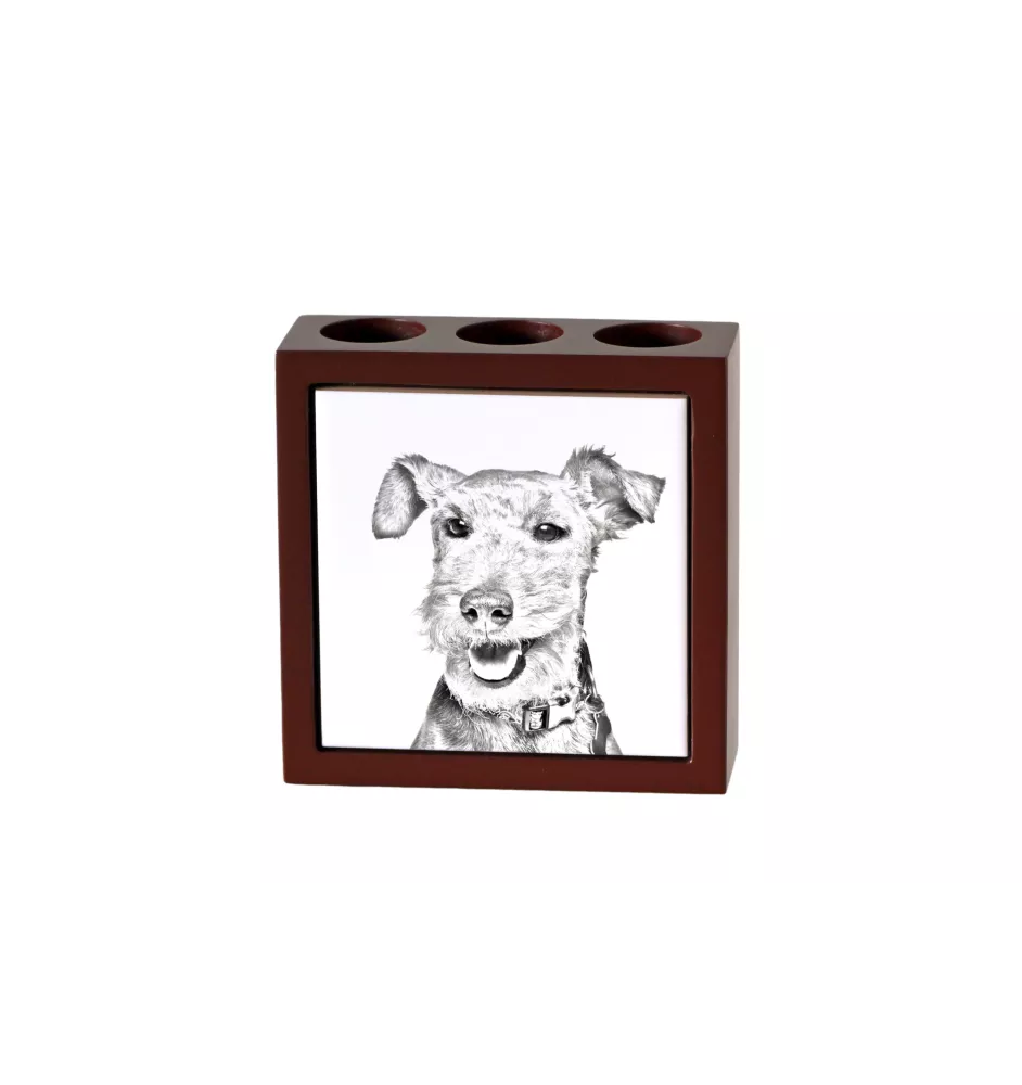 Welsh Terrier, Welshie, Daeargi Cymreig - pen holder with a dog, desk organizer with a print, personalized desk decoration from the Art-Dog brand.