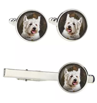 West Highland White Terrier, Weißer Hochlandterrier, Westie Ärmelknöpfe und Krawatte mit Ihrem Foto, Anzugaccessoire, Herrenschmuck der Marke Art-Dog