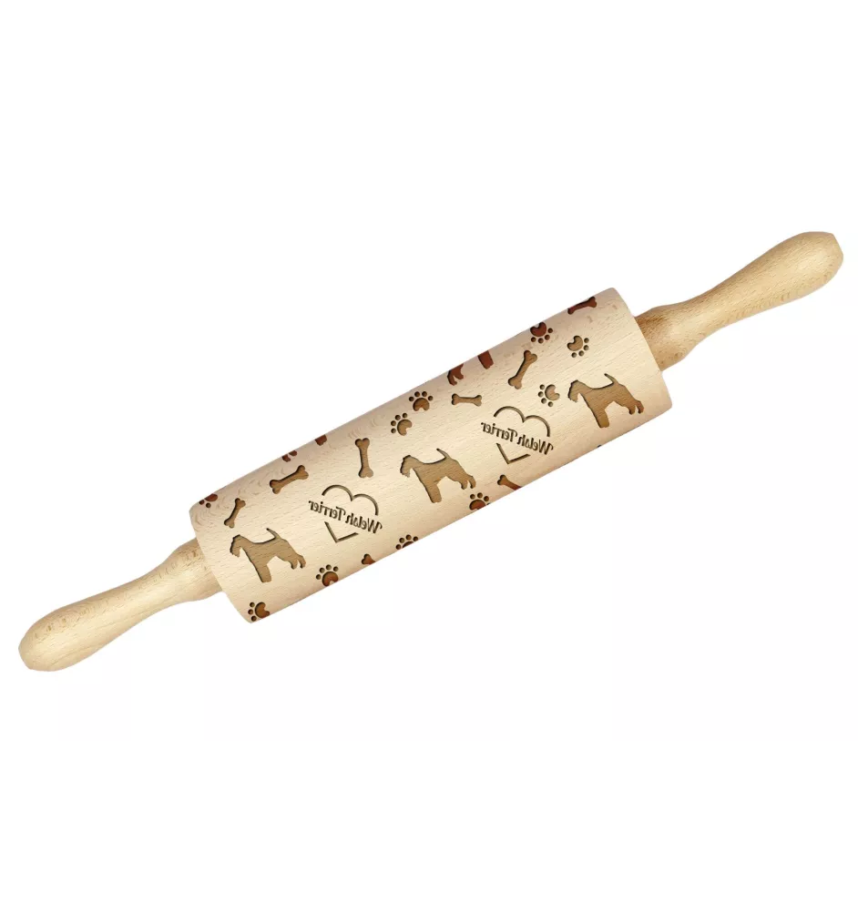Welsh Terrier, Welshie, Daeargi Cymreig - rolling pin with a dog, decorating cookies with a rolling pin in patterns, a gift for the ceramicist of the Art-Dog brand