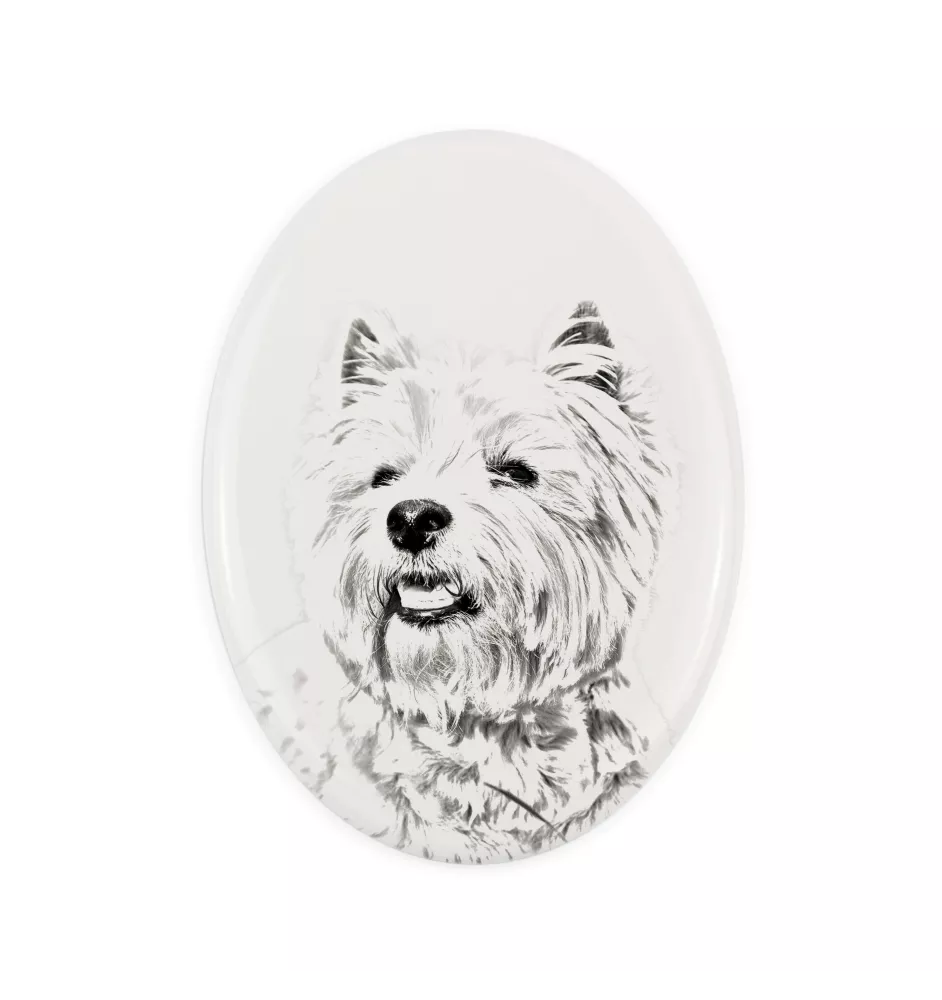 West Highland White Terrier, Weißer Hochlandterrier, Westie - Gedenktafel mit einem Foto eines Hundes, Grabplatte mit Druck, personalisierte ovale Platte der Marke Art-Dog
