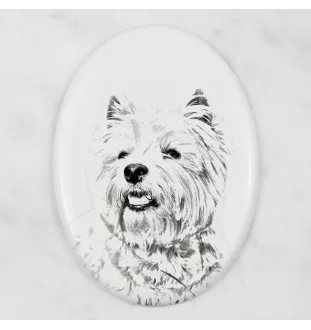 West Highland White Terrier, Westie - une plaque commémorative avec une photo de chien, une plaque funéraire avec une impression, une plaque ovale personnalisée de la marque Art-Dog