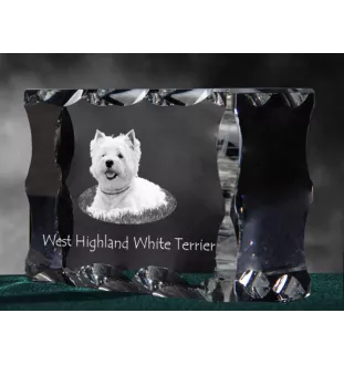 West Highland White Terrier, Weißer Hochlandterrier, Westie - Kristall mit einem Hundebild, Glasstatuette mit einem Bild, einzigartiger Bilderrahmen der Marke Art-Dog