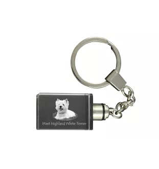 West Highland White Terrier, Weißer Hochlandterrier, Westie - Schlüsselanhänger aus Kristall mit Hundefoto, beleuchteter Schlüsselanhänger, einzigartiges Geschenk der Marke Art-Dog