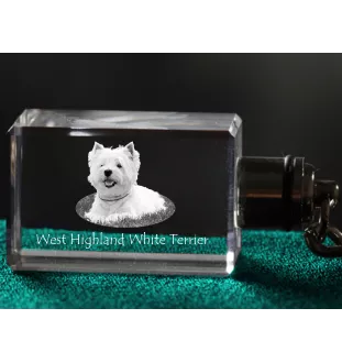 West Highland White Terrier, Westie, Westy - Crystal key ring with dog photo, illuminated key ring, unique gift by Art-Dog brand
