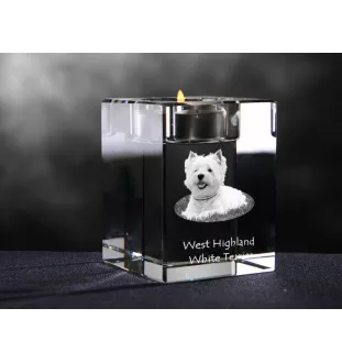 West Highland White Terrier, Westie, Westy - Candle holder with dog photo, crystal tealight holder, personalised gift by Art-Dog brand