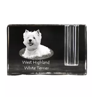 West Highland White Terrier, Weißer Hochlandterrier, Westie - Stifthalter, Kristallorganizer mit Hundefoto, einzigartige Schreibtischdekoration der Marke Art-Dog