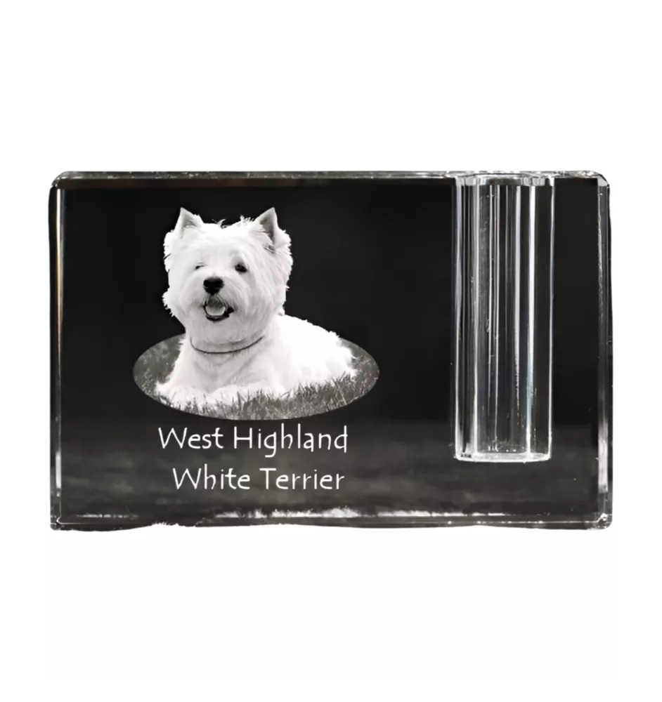 West Highland White Terrier, Westie - Porte-stylos, organiseur en cristal avec photo de chien, décoration de bureau unique par la marque Art-Dog