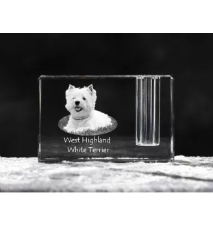 West Highland White Terrier, Weißer Hochlandterrier, Westie - Stifthalter, Kristallorganizer mit Hundefoto, einzigartige Schreibtischdekoration der Marke Art-Dog