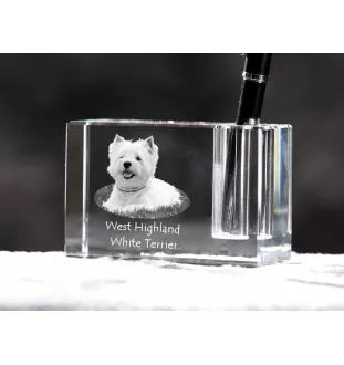 West Highland White Terrier, Weißer Hochlandterrier, Westie - Stifthalter, Kristallorganizer mit Hundefoto, einzigartige Schreibtischdekoration der Marke Art-Dog