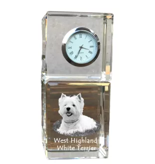 West Highland White Terrier, Westie - montre en cristal avec photo, photo de chien dans un cristal, horloge de bureau personnalisée de la marque Art-Dog