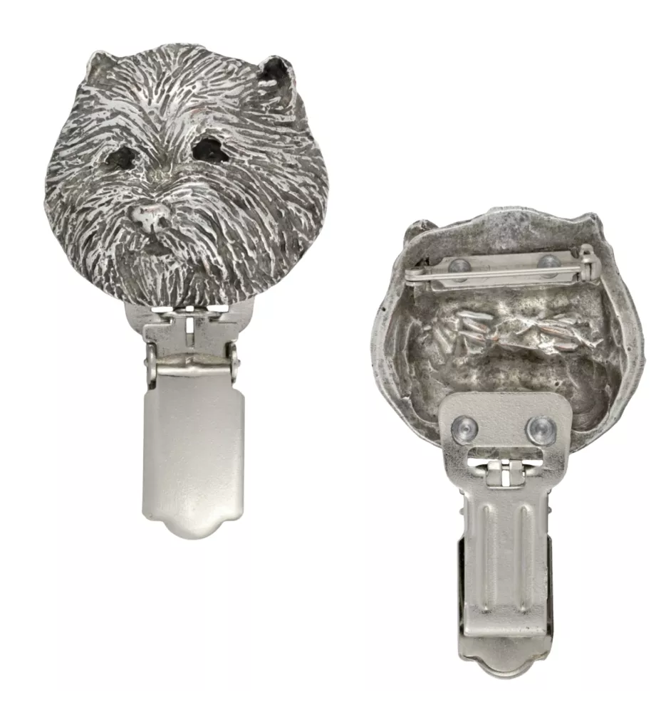 West Highland White Terrier, Weißer Hochlandterrier, Westie - Brosche mit Clip, Startnummernhalter, versilberte Anstecknadel für Hundeausstellungen der Marke Art-Dog