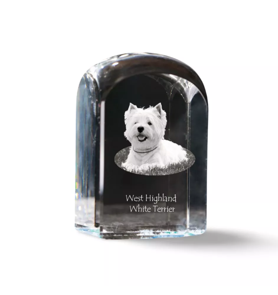 West Highland White Terrier, Westie - un cube de cristal avec une photo, une photo de chien dans le cristal, un presse-papiers cubique de la marque Art-Dog