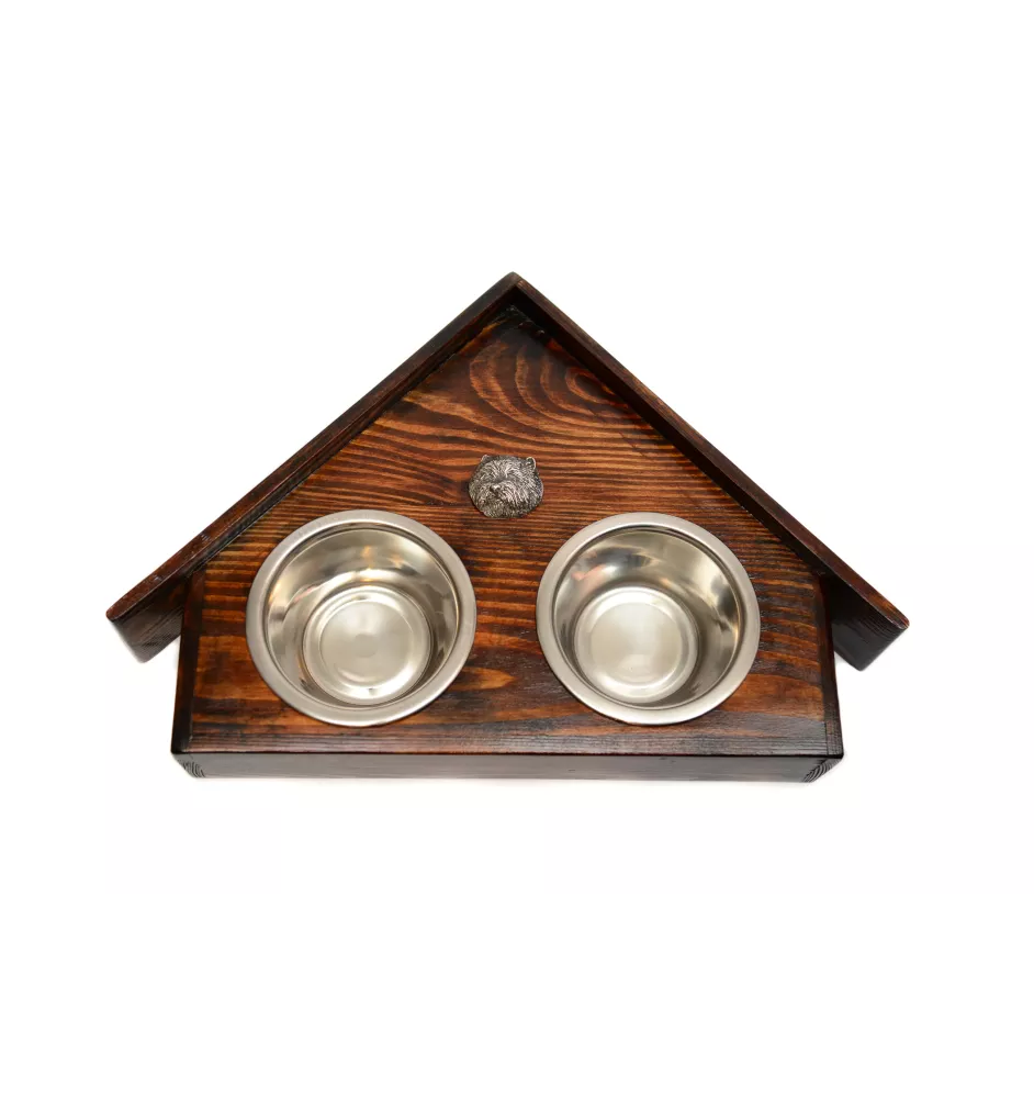 West Highland White Terrier, Westie, Westy - wooden stand with bowls for a dog, decorative dog bowls, a gift for adopting a dog from the Art-Dog brand