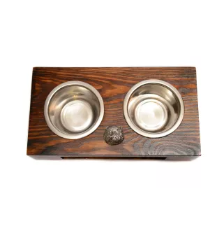 West Highland White Terrier, Westie, Westy - wooden stand with bowls for a dog, steel dog bowls, a gift for adopting a dog from the Art-Dog brand