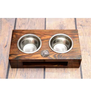 West Highland White Terrier, Westie, Westy - wooden stand with bowls for a dog, steel dog bowls, a gift for adopting a dog from the Art-Dog brand
