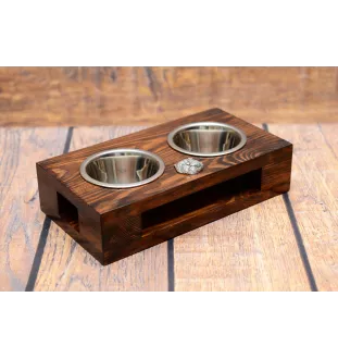 West Highland White Terrier, Westie, Westy - wooden stand with bowls for a dog, steel dog bowls, a gift for adopting a dog from the Art-Dog brand