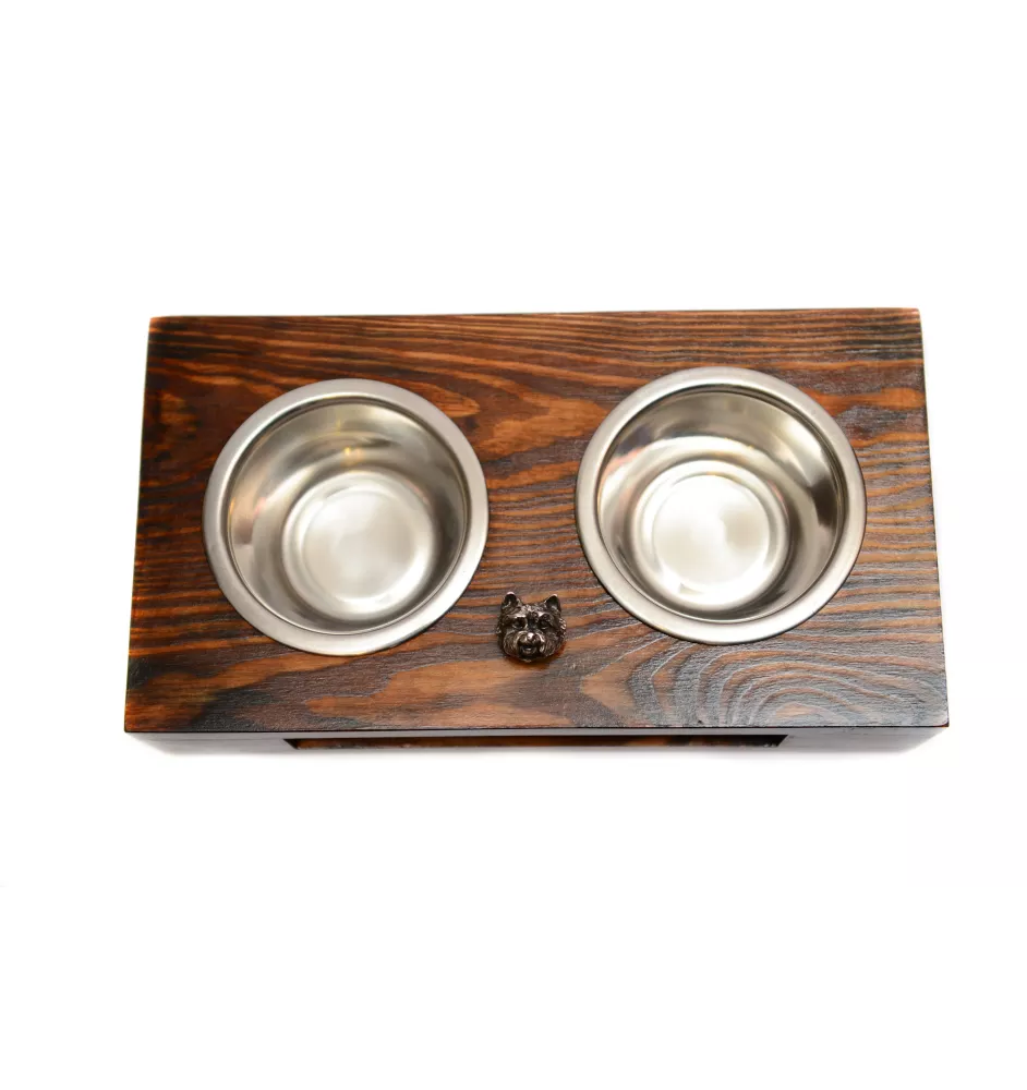 West Highland White Terrier, Westie, Westy I - wooden stand with bowls for a dog, steel dog bowls, a gift for adopting a dog from the Art-Dog brand
