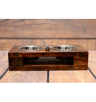 West Highland White Terrier, Westie, Westy I - wooden stand with bowls for a dog, steel dog bowls, a gift for adopting a dog from the Art-Dog brand