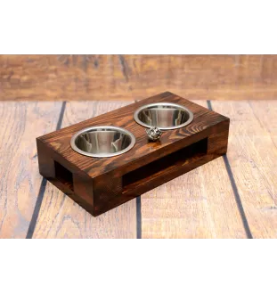 West Highland White Terrier, Westie, Westy I - wooden stand with bowls for a dog, steel dog bowls, a gift for adopting a dog from the Art-Dog brand
