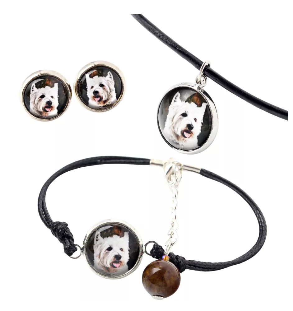 West Highland White Terrier, Westie - ensemble de bijoux dans une boîte, collier, boucles d'oreilles, bracelet, produits de la marque Art-Dog