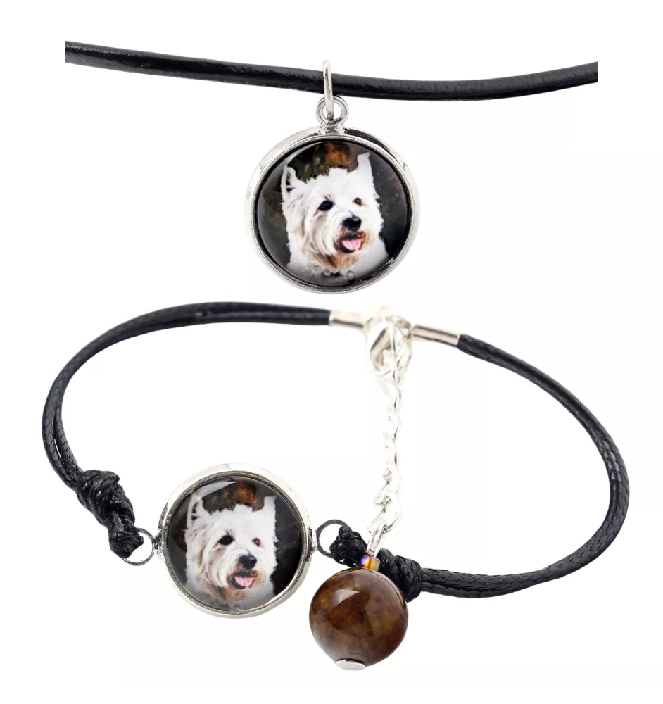 West Highland White Terrier, Weißer Hochlandterrier, Westie - Schmuckset mit Ihrem Foto, handgefertigtes Set, Armband und Halskette von Art.-Dog.
