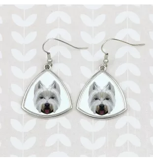 West Highland White Terrier, Westie, Westy - earrings with a picture and the inscription geometric dog Art-Dog