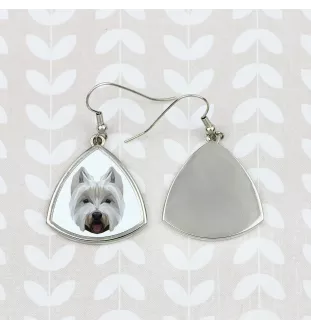 West Highland White Terrier, Westie - boucles d'oreilles avec une photo et un motif de chien géométrique Art-Dog