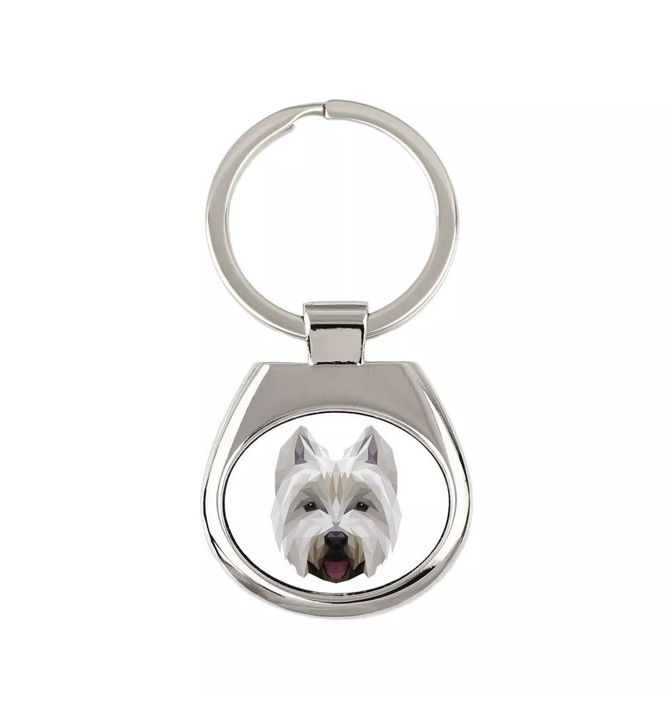 West Highland White Terrier, Weißer Hochlandterrier, Westie - geometrischer Schlüsselanhänger mit Foto und Aufschrift Art-Dog