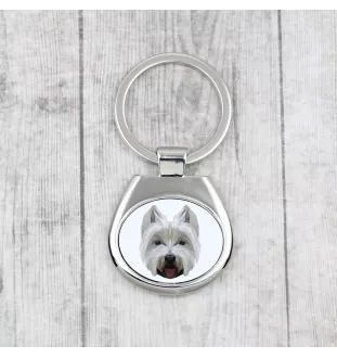 West Highland White Terrier, Westie, Westy - geometric keychain with a photo and the inscription Art-Dog