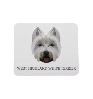 West Highland White Terrier, Weißer Hochlandterrier, Westie - geometrisches Mauspad mit Bild und Aufschrift von Art-Dog