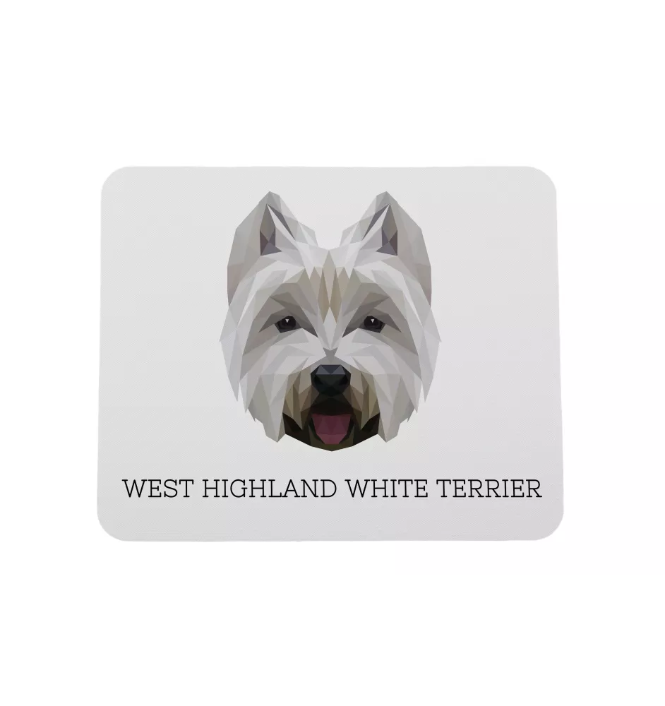 West Highland White Terrier, Westie - tapis de souris géométrique avec photo et inscription Art-Dog