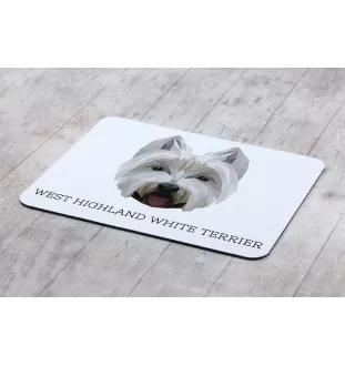 West Highland White Terrier, Weißer Hochlandterrier, Westie - geometrisches Mauspad mit Bild und Aufschrift von Art-Dog