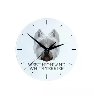 West Highland White Terrier, Westie - horloge murale géométrique avec photo et logo de la marque Art-Dog