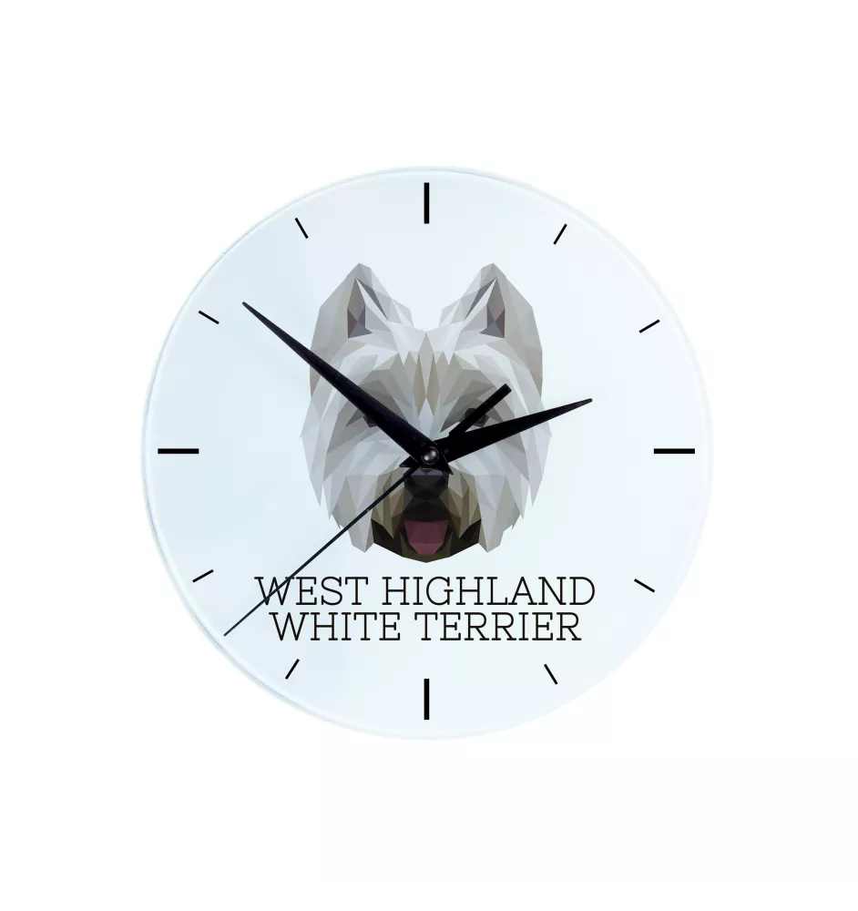 West Highland White Terrier, Westie - horloge murale géométrique avec photo et logo de la marque Art-Dog
