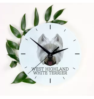 West Highland White Terrier, Westie, Westy - geometric wall clock with a picture and the brand name Art-Dog