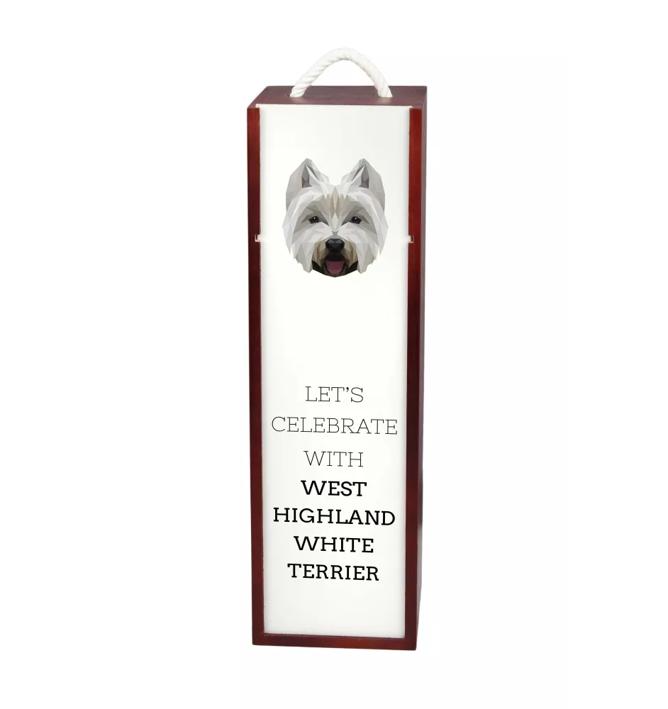West Highland White Terrier, Weißer Hochlandterrier, Westie - geometrische Box mit einem Bild und Schriftzug für Wein der Marke Art-Dog
