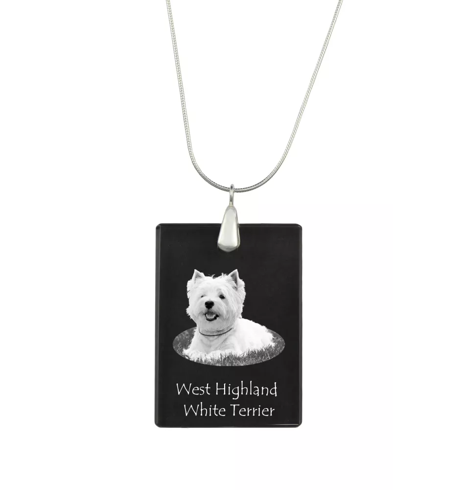 West Highland White Terrier, Weißer Hochlandterrier, Westie - Kristallanhänger mit Hund, Silberhalskette mit Foto, personalisierter Anhänger der Marke Art-Dog