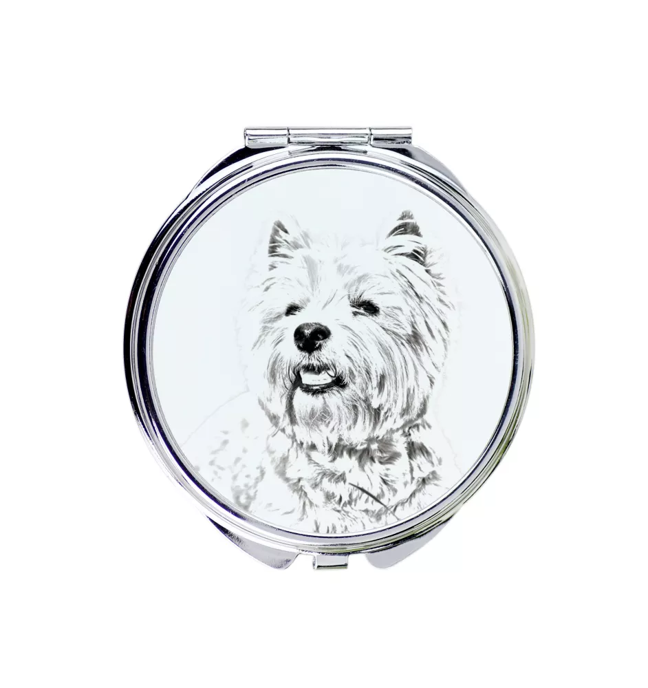 West Highland White Terrier, Weißer Hochlandterrier, Westie - Taschenspiegel mit Hund, personalisierter Taschenspiegel, kompakter Spiegel mit Art-Dog-Logo
