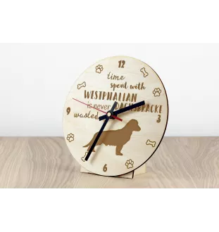 Basset de Westphalie, Westphalian Dachsbracke - horloge avec chien, horloge en bois, horloge murale pour les amoureux des chiens, horloge de bureau et étagère, Art-Dog
