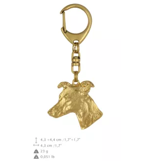 Whippet, Kleiner Englischer Windhund - Vergoldeter Schlüsselanhänger mit Hund, Handtaschenschmuck, Luxus-Accessoire der Marke Art-Dog