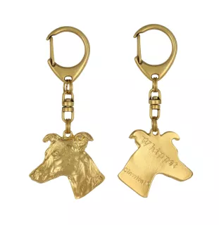 Whippet, Lévrier whippet - Porte-clés doré avec chien dans boîte cadeau, décoration de sac à main, accessoire de luxe de la marque Art-Dog