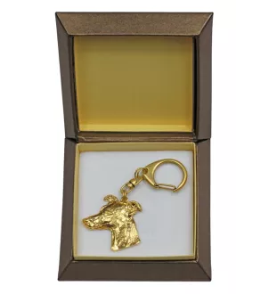 Whippet, Lévrier whippet - Porte-clés doré avec chien dans boîte cadeau, décoration de sac à main, accessoire de luxe de la marque Art-Dog