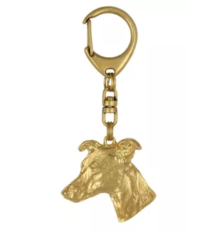 Whippet, Lévrier whippet - Porte-clés doré avec chien dans boîte cadeau, décoration de sac à main, accessoire de luxe de la marque Art-Dog