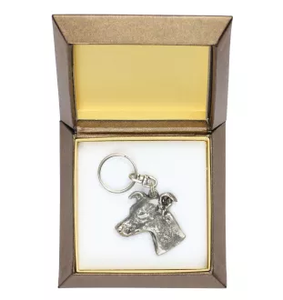 Whippet, Kleiner Englischer Windhund - Versilberter Anhänger mit einem Hund in einer dekorativen Box, Handtaschenschmuck, Rucksackanhänger der Marke Art-Dog