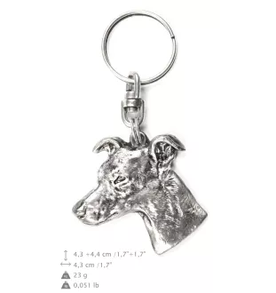 Whippet, Kleiner Englischer Windhund - Versilberter Anhänger mit einem Hund in einer dekorativen Box, Handtaschenschmuck, Rucksackanhänger der Marke Art-Dog