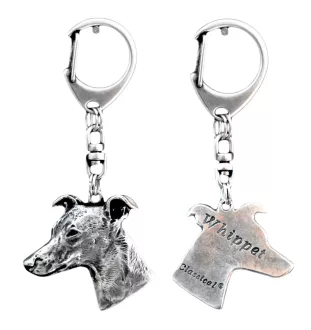 Whippet, Lévrier whippet - Porte-clés argenté avec un chien dans une boîte cadeau, décoration de sac à main, pendentif de sac à dos par la marque Art-Dog