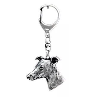 Whippet, Lévrier whippet - Porte-clés argenté avec un chien dans une boîte cadeau, décoration de sac à main, pendentif de sac à dos par la marque Art-Dog