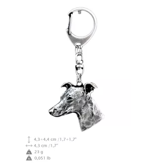 Whippet, Lévrier whippet - Porte-clés argenté avec un chien dans une boîte cadeau, décoration de sac à main, pendentif de sac à dos par la marque Art-Dog
