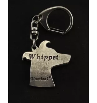 Whippet, Kleiner Englischer Windhund - Versilberter Schlüsselanhänger mit Hund in einer Geschenkbox, Handtaschenschmuck, Rucksackanhänger der Marke Art-Dog