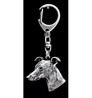 Whippet, Lévrier whippet - Porte-clés argenté avec un chien dans une boîte cadeau, décoration de sac à main, pendentif de sac à dos par la marque Art-Dog